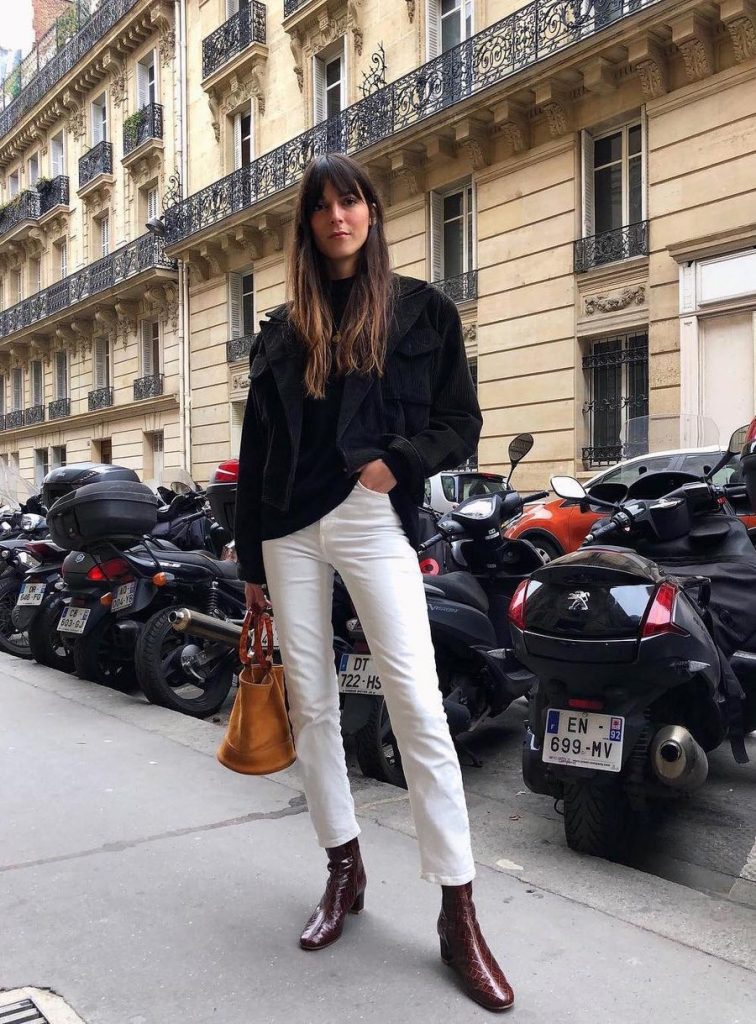 Brown Leather Boots White Jeans Outfits Ideas Leia Sfez Parisian Style