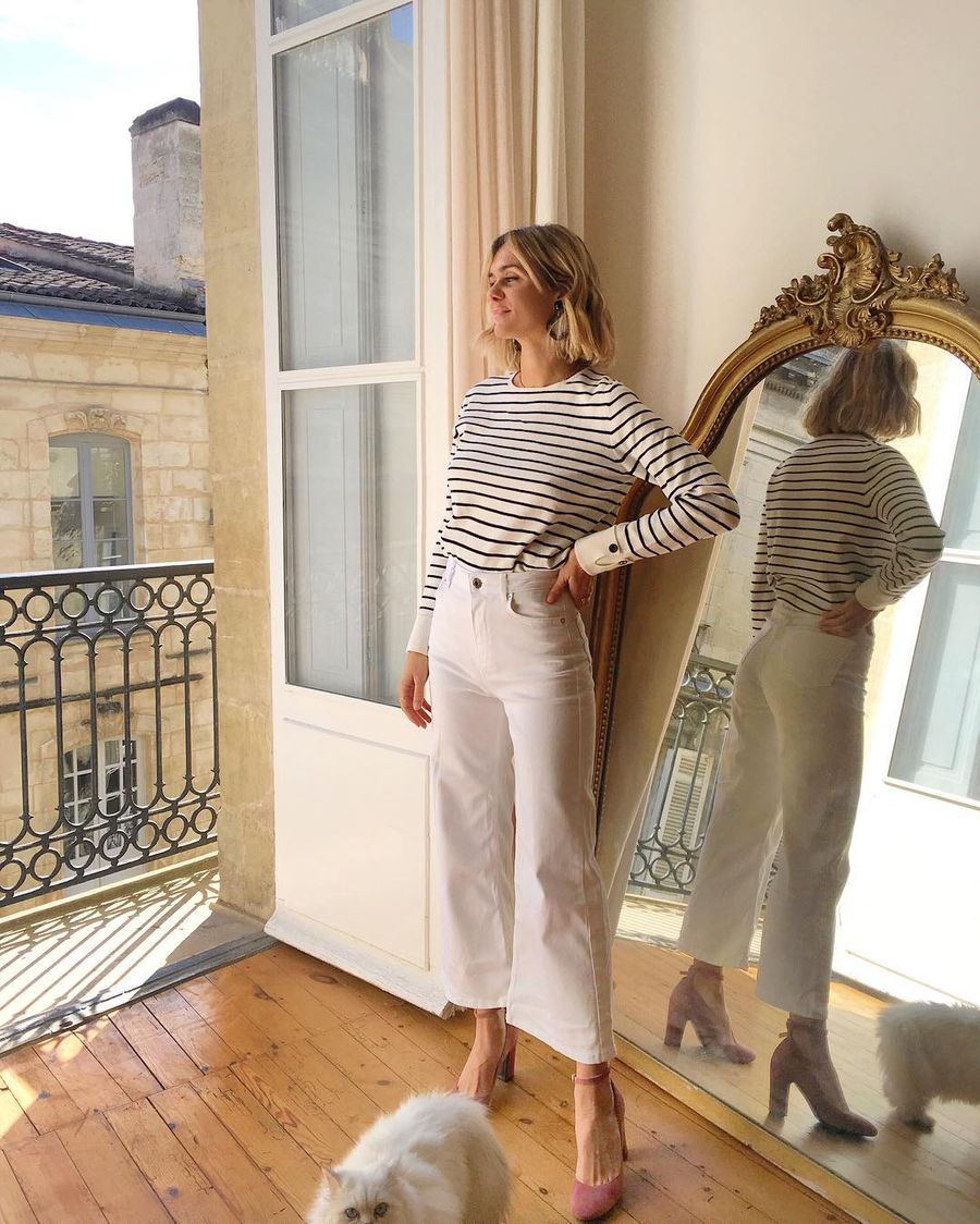 Mariniere Striped Top, White Jeans Outfits Ideas, Anne Laure Mais Paris
