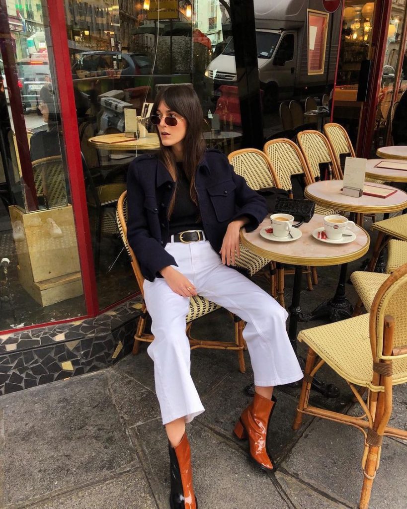 Navy Jacket White Jeans Outfits Ideas Leia Sfez in Paris
