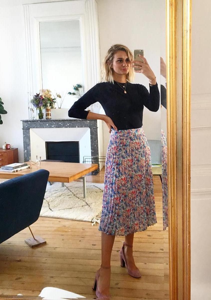 Floral pleated midi skirt French Girl Spring style ideas