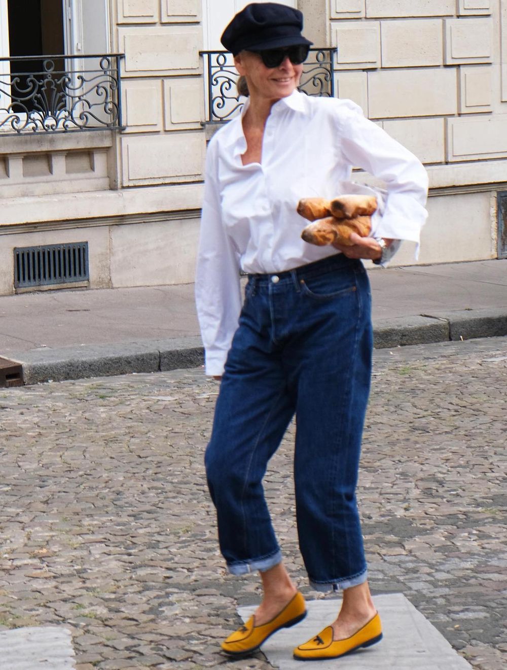 French Over 50 style jeans white shirt lindavwright