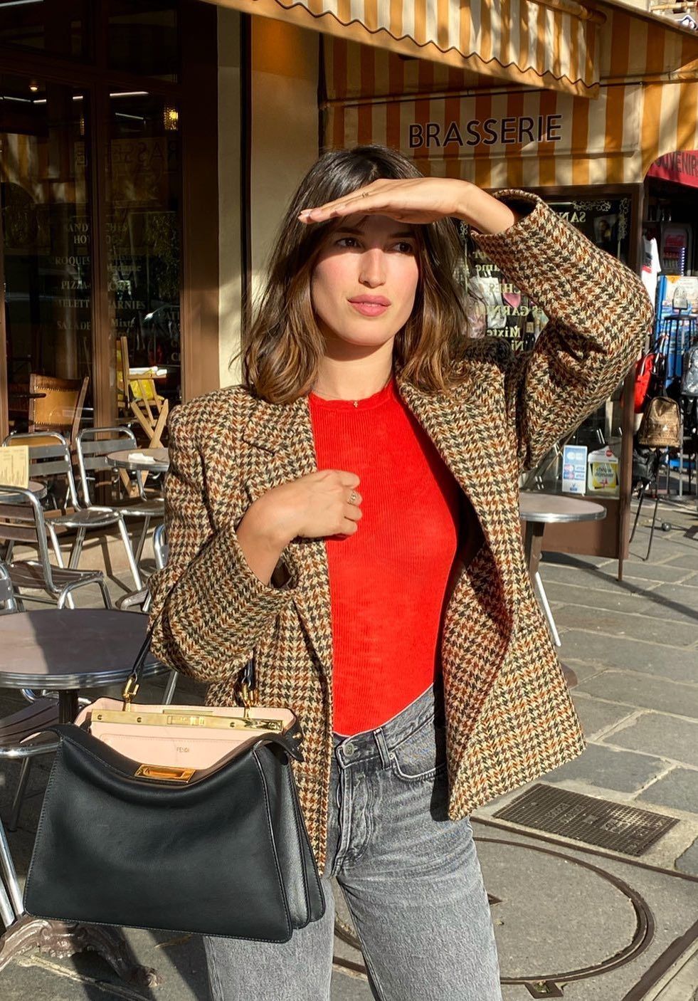 Plaid blazer fall outfit jeanne damas