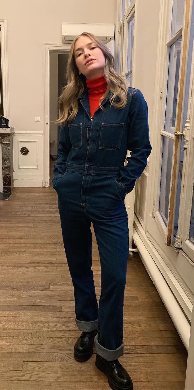 Camille Razat style casual jean jumpsuit camillerazat