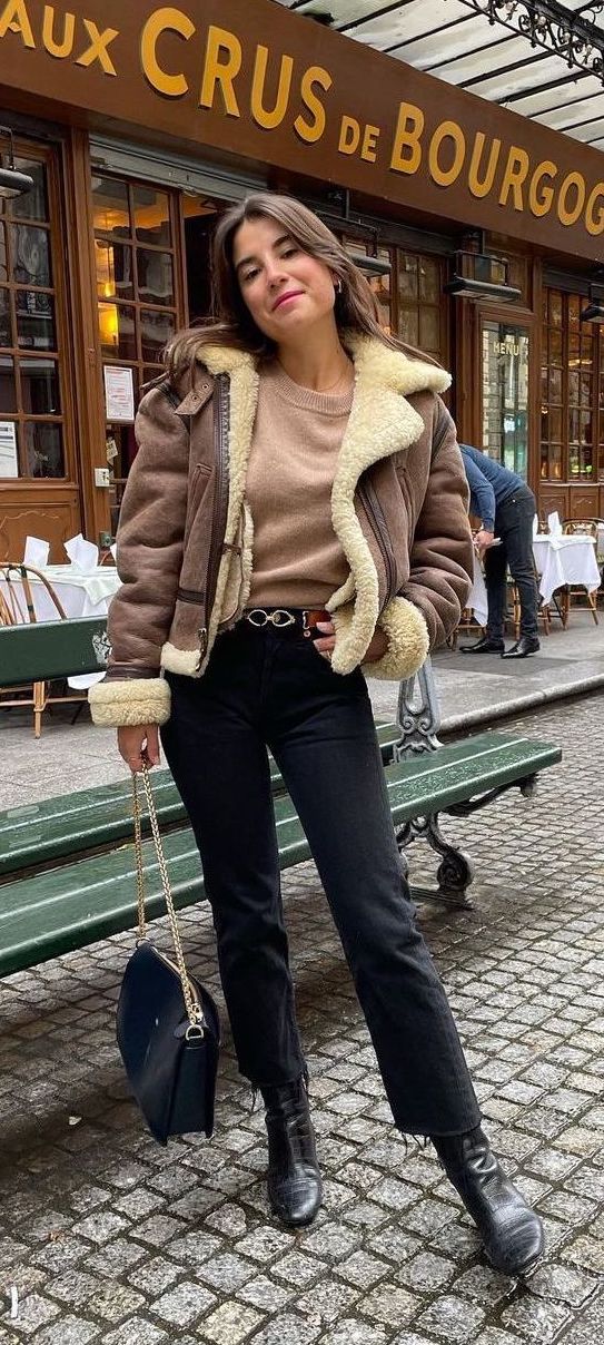 Shearling jacket hotsell street style