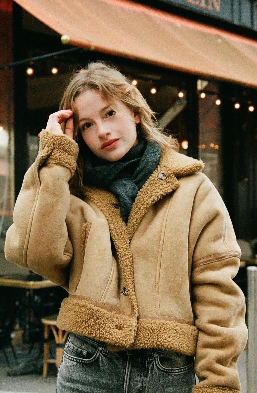 French girl Winter outfits Beige sheepskin coat camilleyolaine