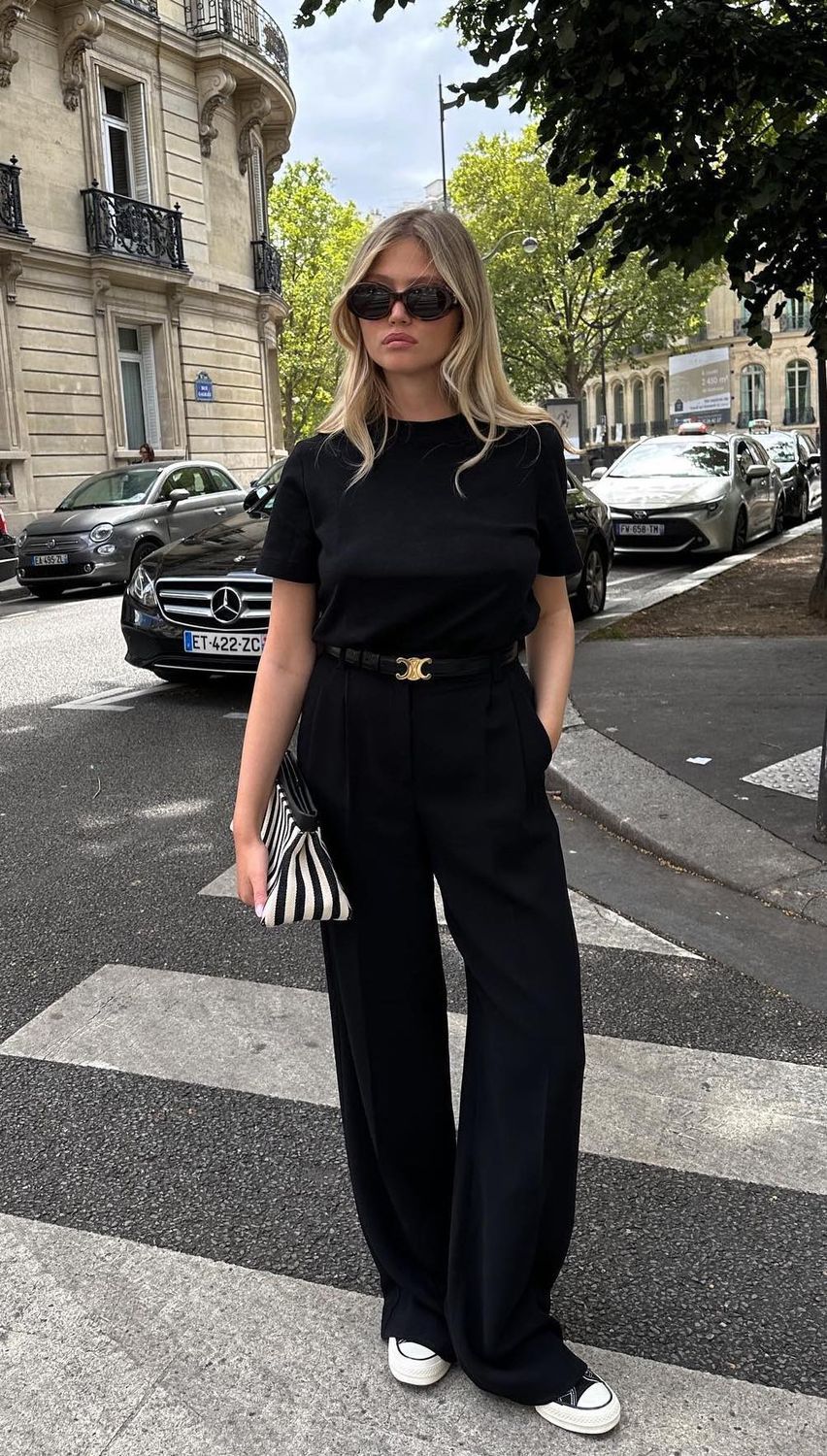 Parisian summer outfit all black marine_diet