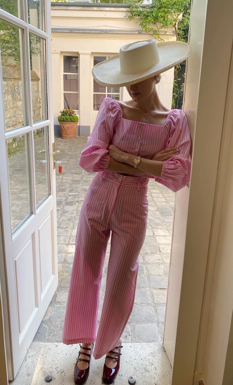 French Summer Hat pink jumpsuit mariadelaordenstudio