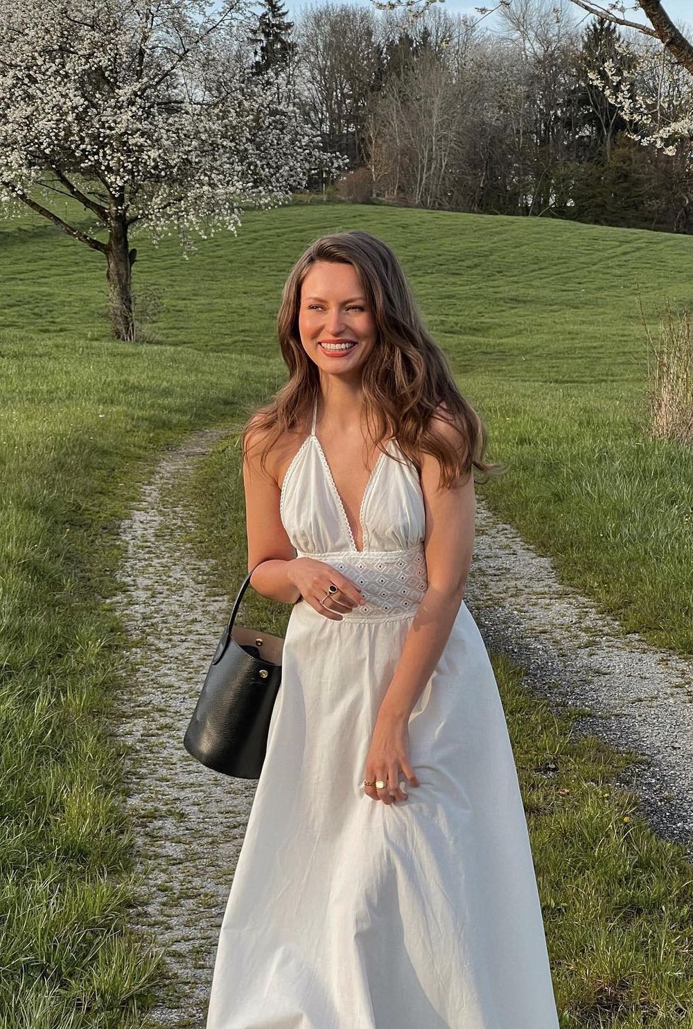 French White dress outfit countryside