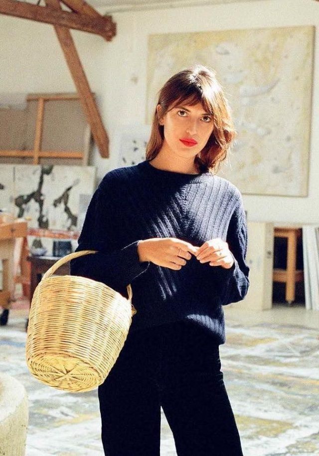 LADY 24 BASKET BAG IN BLUE OBLIQUE JACQUARD MIX BEIGE WICKER