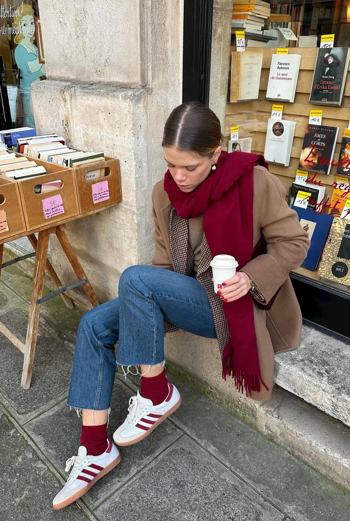 French girl Sneakers outfit red Adidas