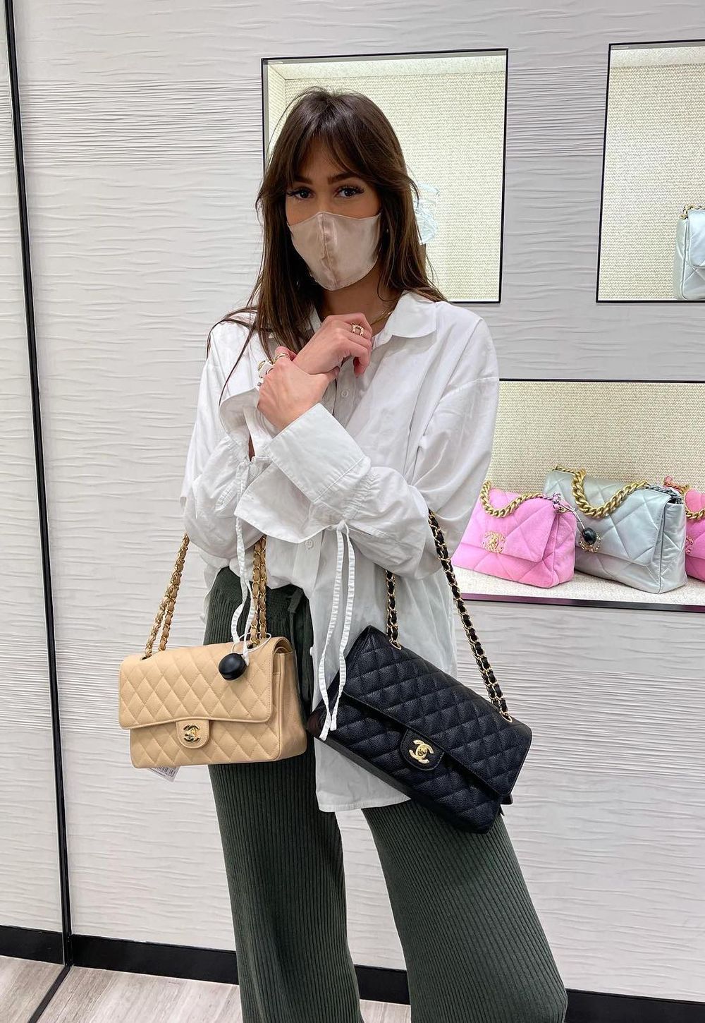 Beige vs black chanel flap bag