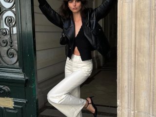 Black leather jacket outfits White jeans justinesoranzo