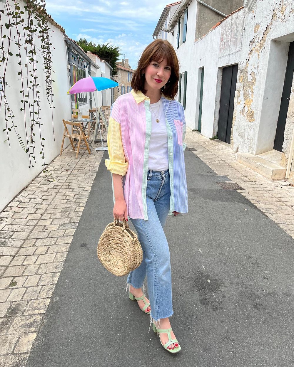 French Spring fashion Straw bag outfit julie__etc