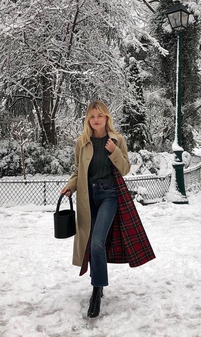 French girl Trench coat winter black bucket bag sabinasocol