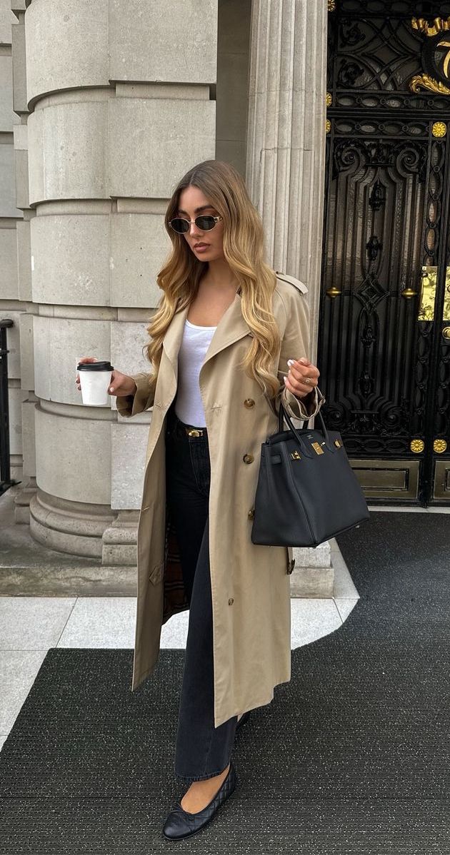 French girl trench coat outfit black jeans marielouduvillier