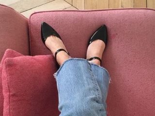 Ankle strap heels black patent leather annelauremais