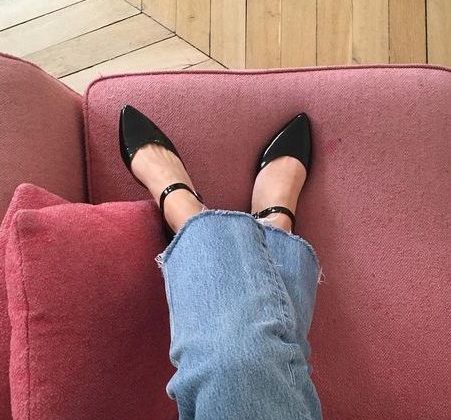 Ankle strap heels black patent leather annelauremais