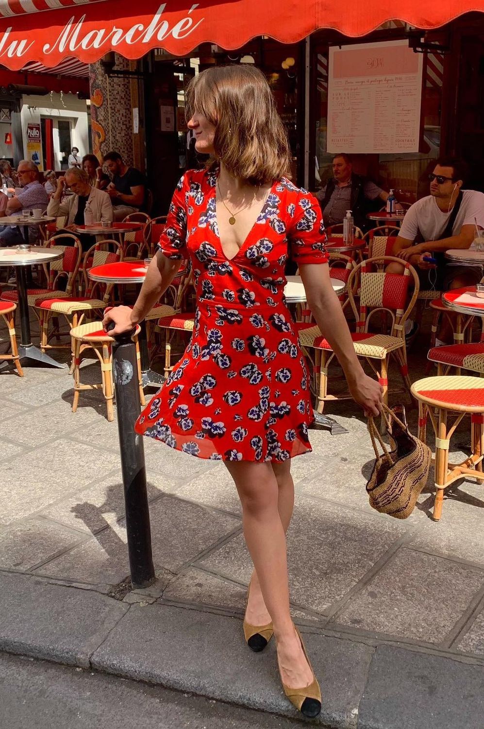 French girl petite style red dress celinebouy