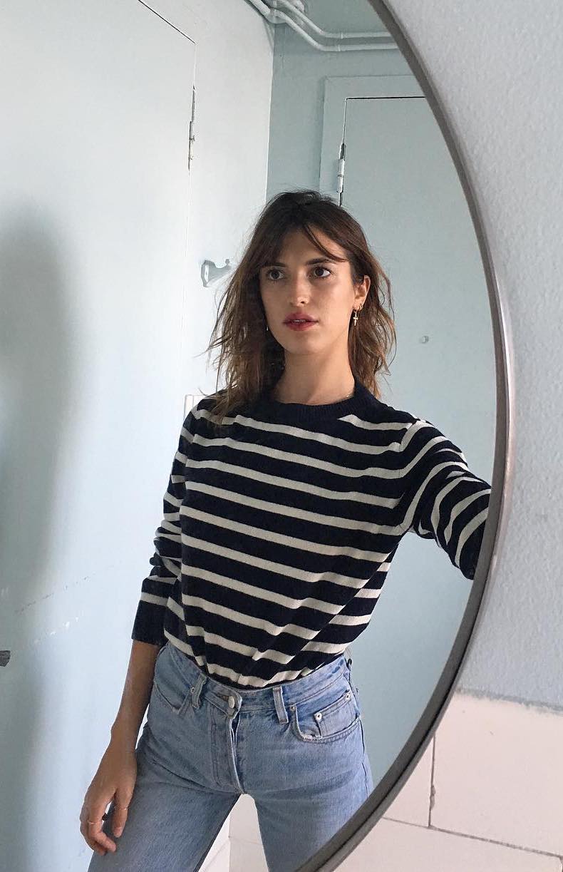 French mariniere Striped top light wash blue jeans jeannedamas