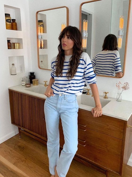 French striped Mariniere top light wash jeans @violette_fr
