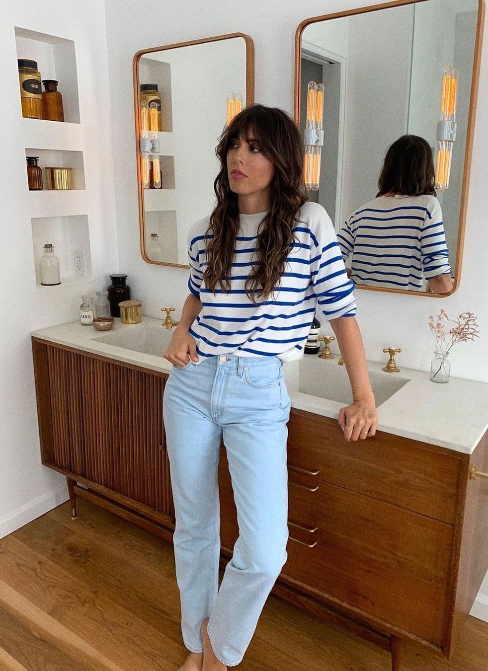 French striped Mariniere top light wash jeans @violette_fr