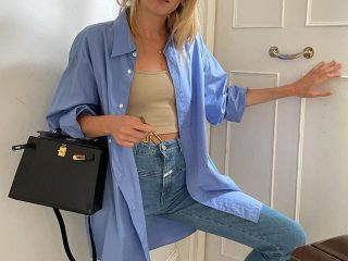 French style Blue Button up shirt outfit camillecharriere