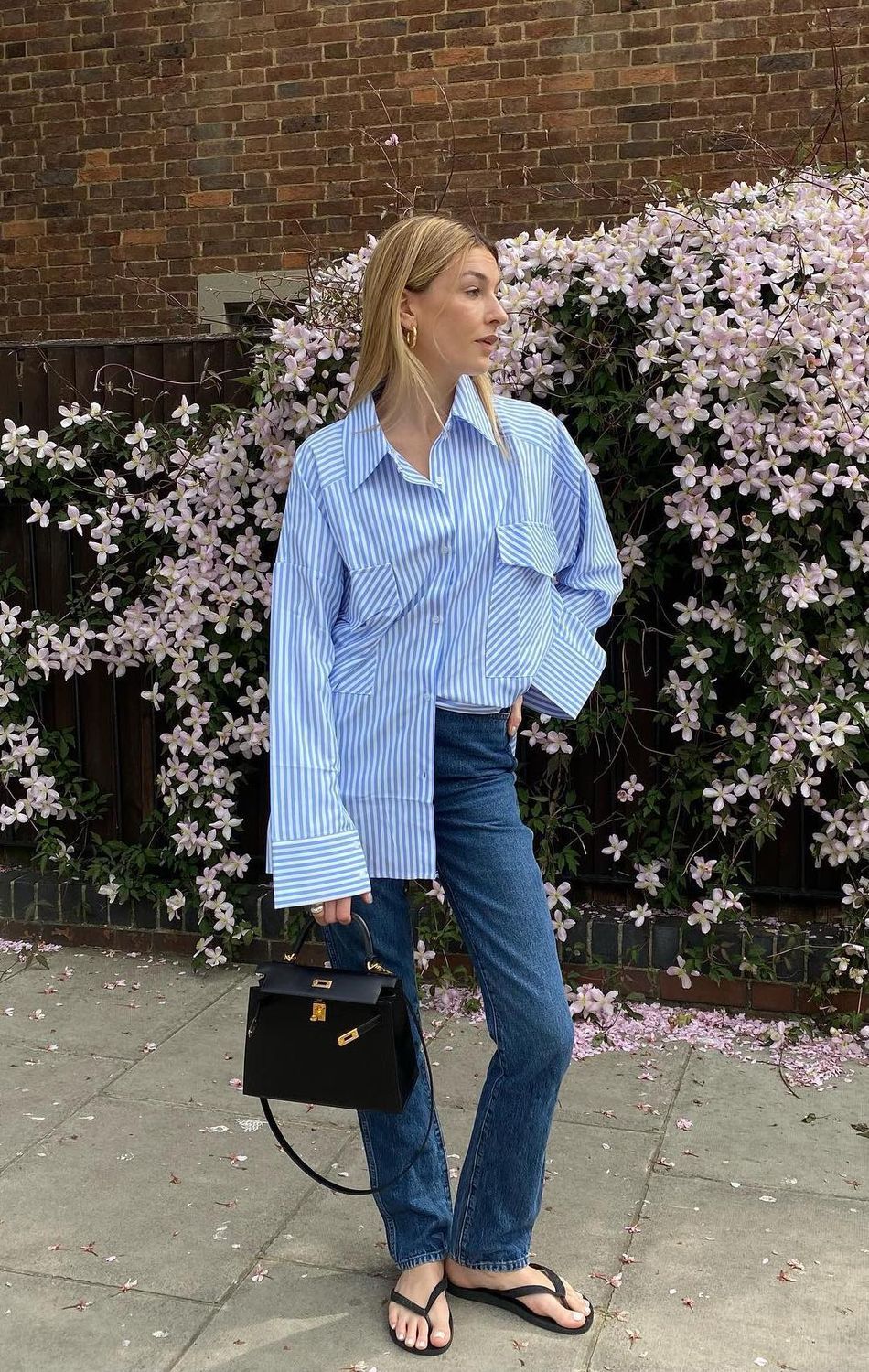 French style Blue Button up shirt outfit striped camillecharriere